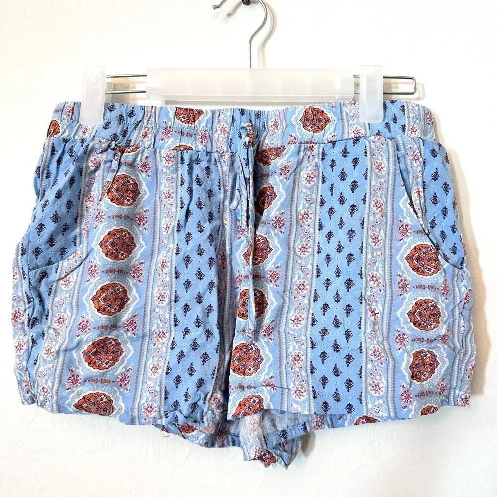 Bebop Women's Pull On Boho Shorts Elastic Waist Relaxed Fit Blue Small from Pacs